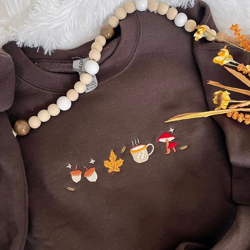 Embroidered Autumn Day Sweatshirt T-Shirts, Hoodie | DripVista.com
