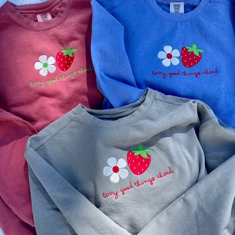 Embroidered Berry Sweatshirt, Strawberry Girly, Girly Girl Sweatshirt, Embroidered Crewnecks T-Shirts, Hoodie | DripVista.com