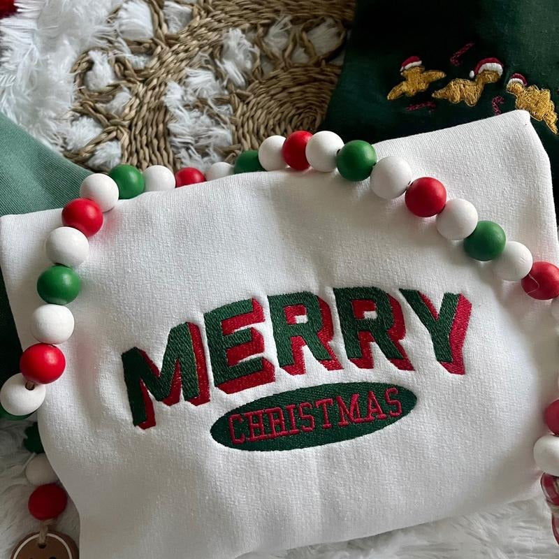 Embroidered Block MERRY CHRISTMAS Sweatshirt T-Shirts, Hoodie | DripVista.com