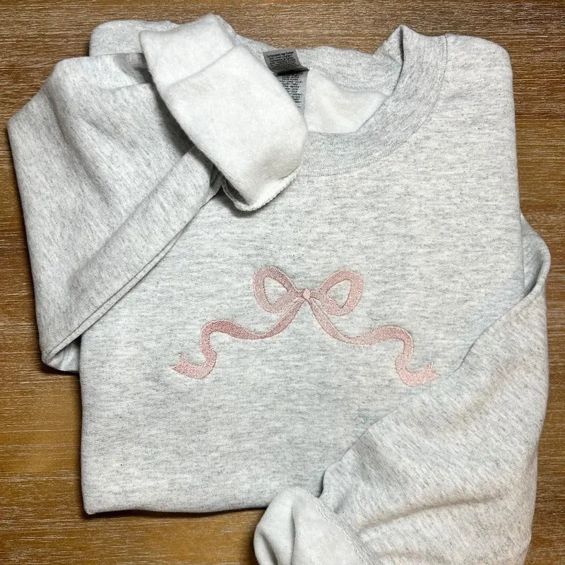 Embroidered Bow Sweatshirt, Coquette Aesthetic Shirt, Girly Crewneck, Cute Preppy Sweatshirt, Trendy Sweatshirt, Coquette Clothing