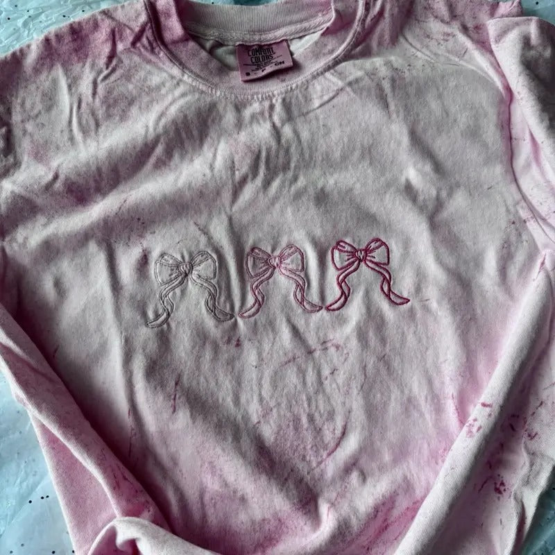 Embroidered Bow Tshirt, Summer Tshirt, Cute Embroidered Shirt, Cute Tshirts Hoodie, Sweatshirt | DripVista.com