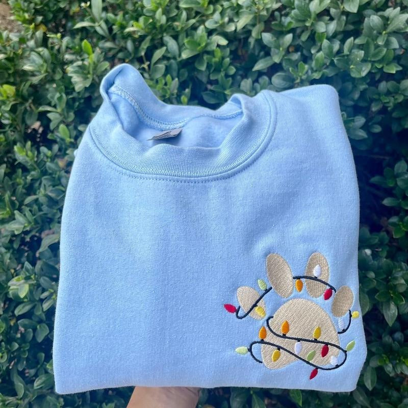 Embroidered Christmas Paw Sweatshirt, Christmas Sweatshirt, Dog Mom Sweatshirt T-Shirts, Hoodie | DripVista.com
