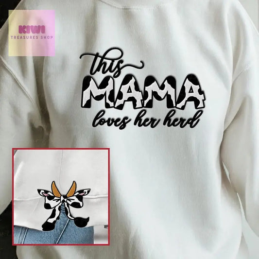 Embroidered Cow mom bow side bow Sweatshirt, Coquette Cow Bow, Farmer Cow lovers crewneck, gift for mom, Mother's day gift for Mama