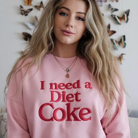 Embroidered DIET COKE Sweatshirts, Trendy Sweatshirt, Diet Coke Bottles, Gift for Diet Coke Lover, Soda Gift Crewneck,Funny Soda Lover Gift