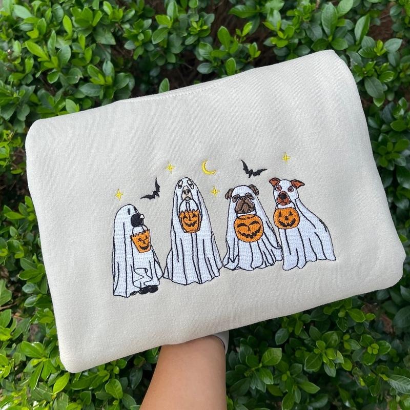 Embroidered Doggy Ghost Crewneck T-Shirts, Hoodie, Sweatshirt | DripVista.com