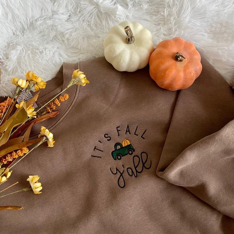 Embroidered Fall Sweatshirt, Hey Yall Sweatshirt T-Shirts, Hoodie | DripVista.com