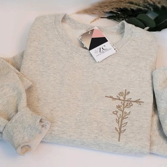 Embroidered Floral Cross Sweatshirt Christian Crewneck Faith Sweatshirt Christian Apparel Floral Cross Floral Embroidering Gift
