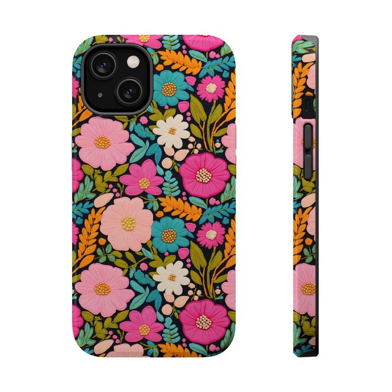 Embroidered Flowers Phone Case, Mag Safe Compatible, Magnetic Tough Cases T-Shirts, Hoodie, Sweatshirt | DripVista.com