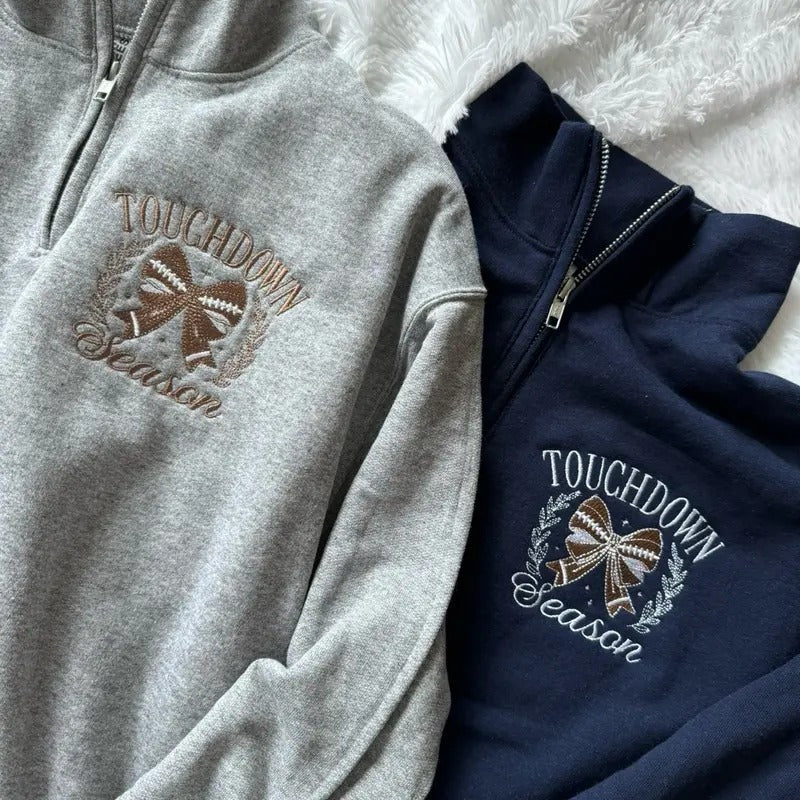 Embroidered Football Quarterzip, Football Sweatshirt T-Shirts, Hoodie | DripVista.com