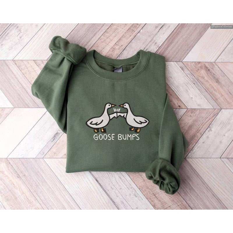 Embroidered Goose Bumps Sweater, Hoodie, Tee, Embroidery Unisex Funny Silly Goose Meme Animal Pet Outfit Inspo , Global...