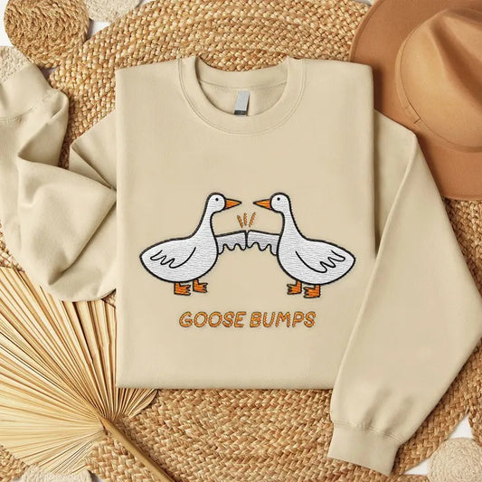 Embroidered Goose Bumps T-Shirt, Goose Bumps Embroidered Sweatshirt, Unisex Goose Embroidered Shirt, Mother's Day Gift
