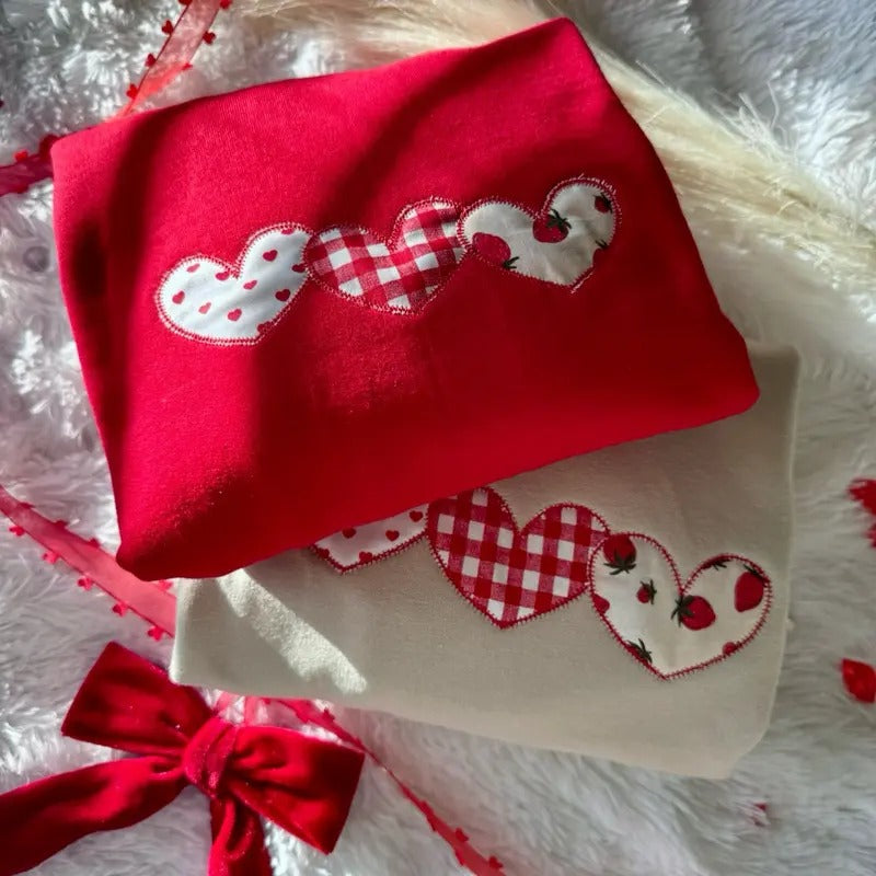 Embroidered Heart Applique, Valentines Day Sweatshirt T-Shirts, Hoodie | DripVista.com