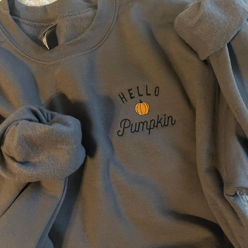 Embroidered Hello Pumpkin Sweatshirt T-Shirts, Hoodie | DripVista.com