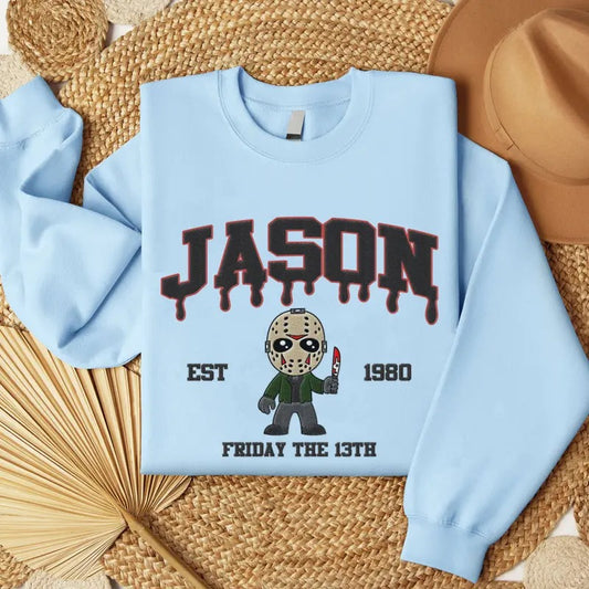 Embroidered Horror Jason Voorhees Halloween Sweatshirt, Horror Movie Embroidery Shirt