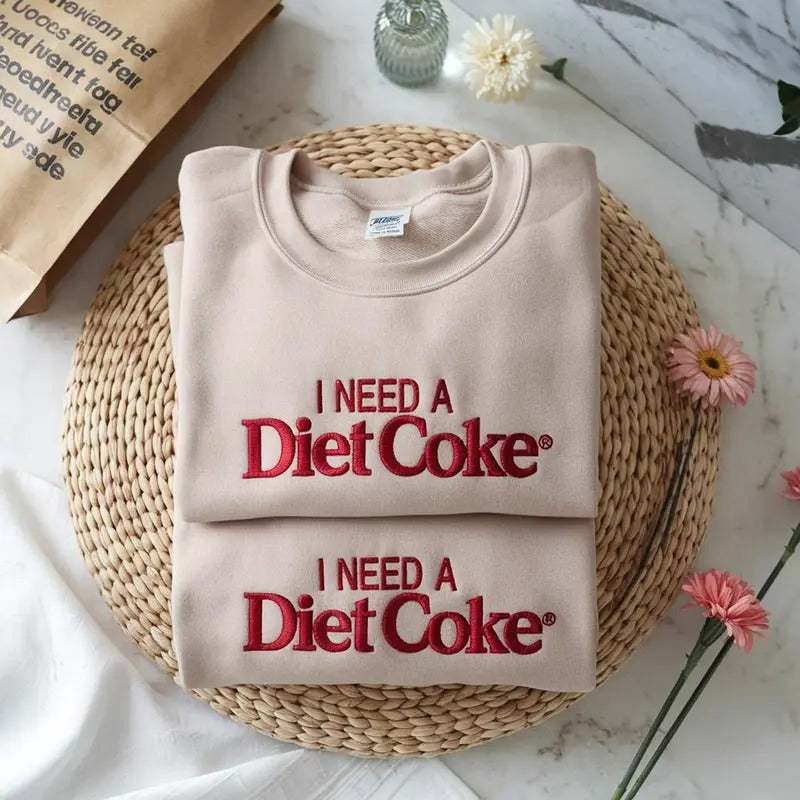 Embroidered I NEED A DIET COKE Sweatshirt, Embroidered Christmas Coke t-shirt, Custom Xmas Gift Embroidered Hoodie