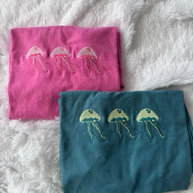 Embroidered Jellyfish Shirt, Embroidered Tshirt Hoodie, Sweatshirt | DripVista.com