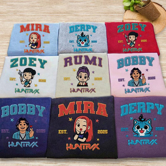 Embroidered KPOP Band Huntrix Sweatshirt, Derpy Tiger Demon Hunters Tee, Huntrix Fan Shirt, Funny Band Girls, Gift For Her