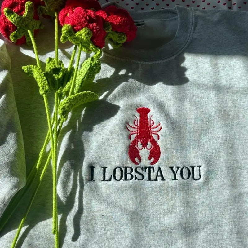 Embroidered Lobster Sweatshirt, Valentines Day Gift, Valentines Day Sweatshirt T-Shirts, Hoodie | DripVista.com