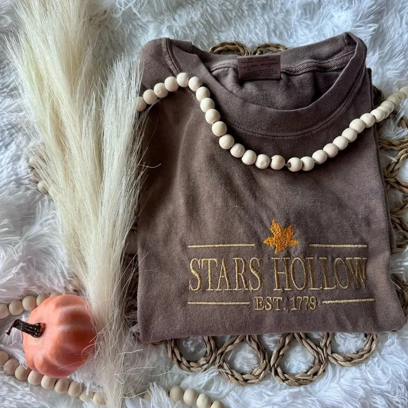 Embroidered Long Sleeve, Cute Embroidered Shirt, Fall Shirt, Stars Hollow Tshirt Hoodie, Sweatshirt | DripVista.com