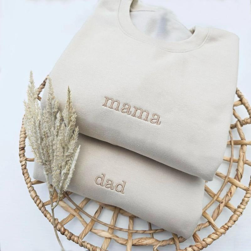 Embroidered Mama Dad Sweatshirt, Mom Shirt, New Mom New Dad Sweatshirt, Dad T-Shirt, Mommy Birthday Sweatshirt Christmass...