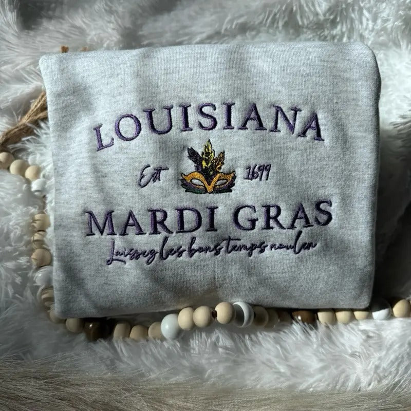 Embroidered Mardi Gras Sweatshirt, Mardi Gras  Pullover T-Shirts, Hoodie | DripVista.com
