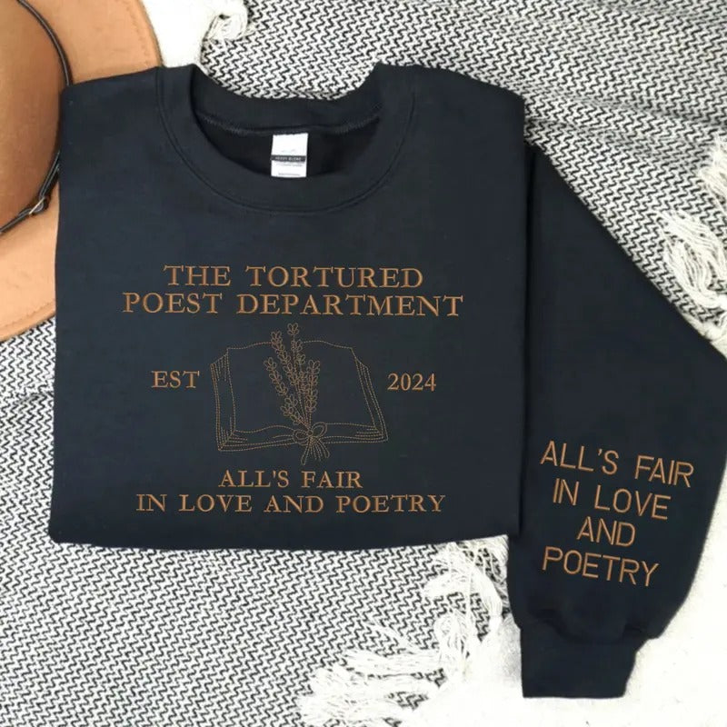 Embroidered Poetry Crewneck, Proud member of Poet Dept Sweatshirt, Love and Poetry, New Album Sweatshirt, Tortured Member Shirt