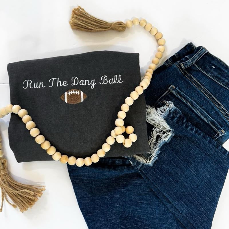 Embroidered Run The Dang Ball Tshirt-  Cotton Soft Womenswear Top Hoodie, Sweatshirt | DripVista.com
