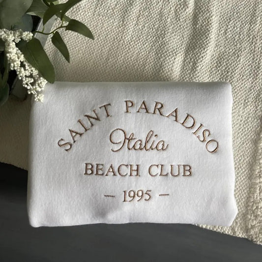 Embroidered Saint Paradiso Beach Club tshirt, Vacation Gift Ideas, Iconic style, Italy holiday, Italy Vacations Sweatshirt
