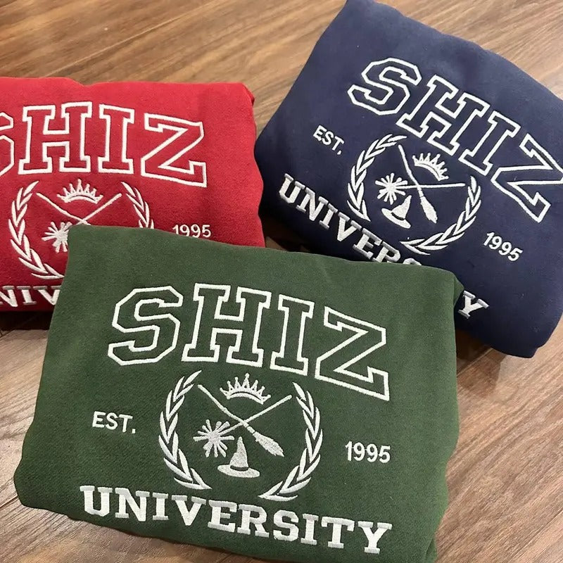 Embroidered Shiz University Sweatshirt, Changed For Good Shirt, Defy Gravity Broomstick Magic Wand Shirt, Wizard Shiz Uni Embroidered Shirt