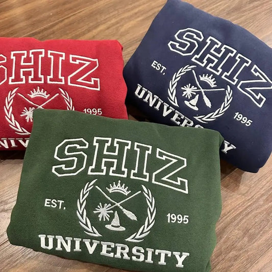 Embroidered Shiz University Sweatshirt, Changed For Good Shirt, Defy Gravity Broomstick Magic Wand Shirt, Wizard Shiz Uni Embroidered Shirt