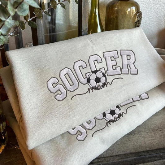 Embroidered Soccer Mom with Kids Name On Sleeve Sweatshirt, Mom Soccer Sweater, Mama Sweatshirt, Fall Soccer Season Shirt, Gift For Mom