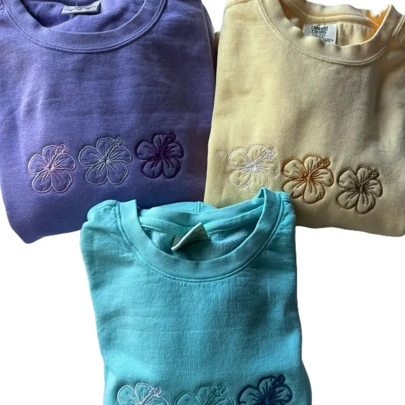 Embroidered Summer Sweatshirt, Cute Sweatshirt, Hibisscus Sweatshirt T-Shirts, Hoodie | DripVista.com