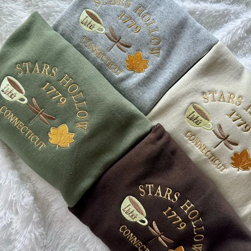 Embroidered Sweatshirt, Fall Embroidered Sweatshirt, Sweatshirt Stars Hollow T-Shirts, Hoodie | DripVista.com