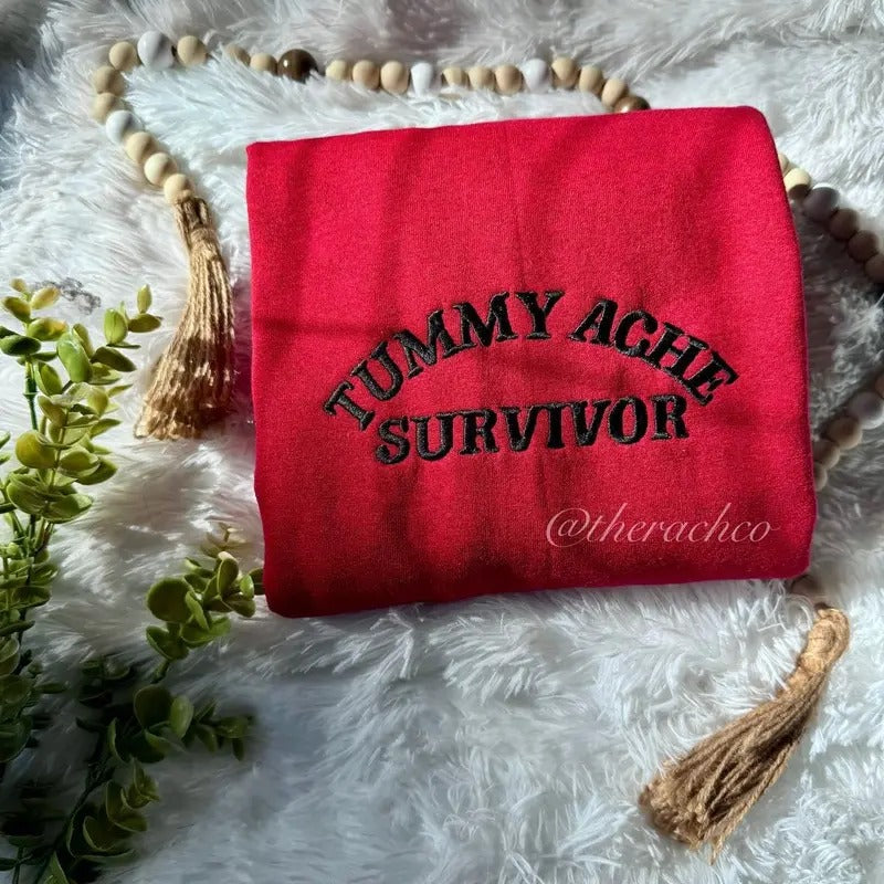 Embroidered Sweatshirt, Tummy Ache Survivor, Embroidered Pullover T-Shirts, Hoodie | DripVista.com