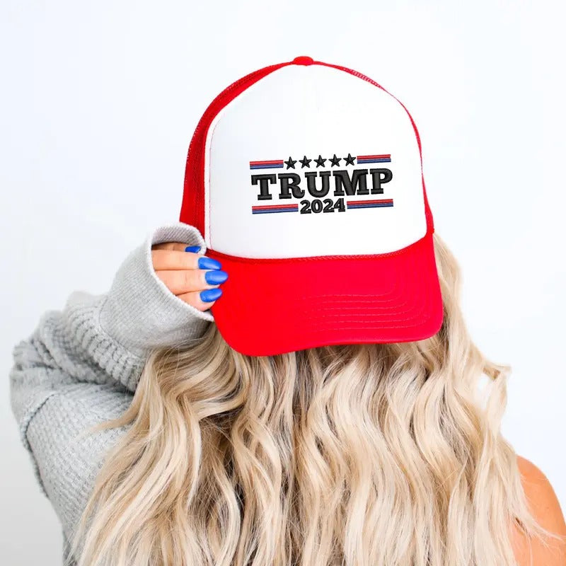 Embroidered Trump 2024 Foam Trucker Hat - Vintage Cotton Cap for Trump USA Campaign T-Shirts, Hoodie, Sweatshirt