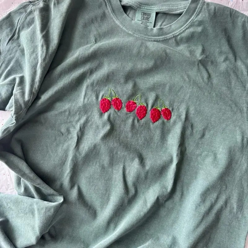 Embroidered Tshirt, Raspberry Tshirt, Cute Embroidered Shirt Hoodie, Sweatshirt | DripVista.com