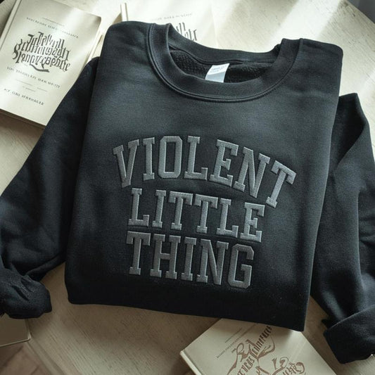 Embroidered Violent Little Thing Sweatshirt, Dragon Crewneck Bookish Sweater Fourth Wing Iron Flame Fan Gift Basgiath Violet