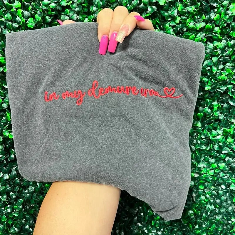 Embroidered demure tee Hoodie, Sweatshirt | DripVista.com