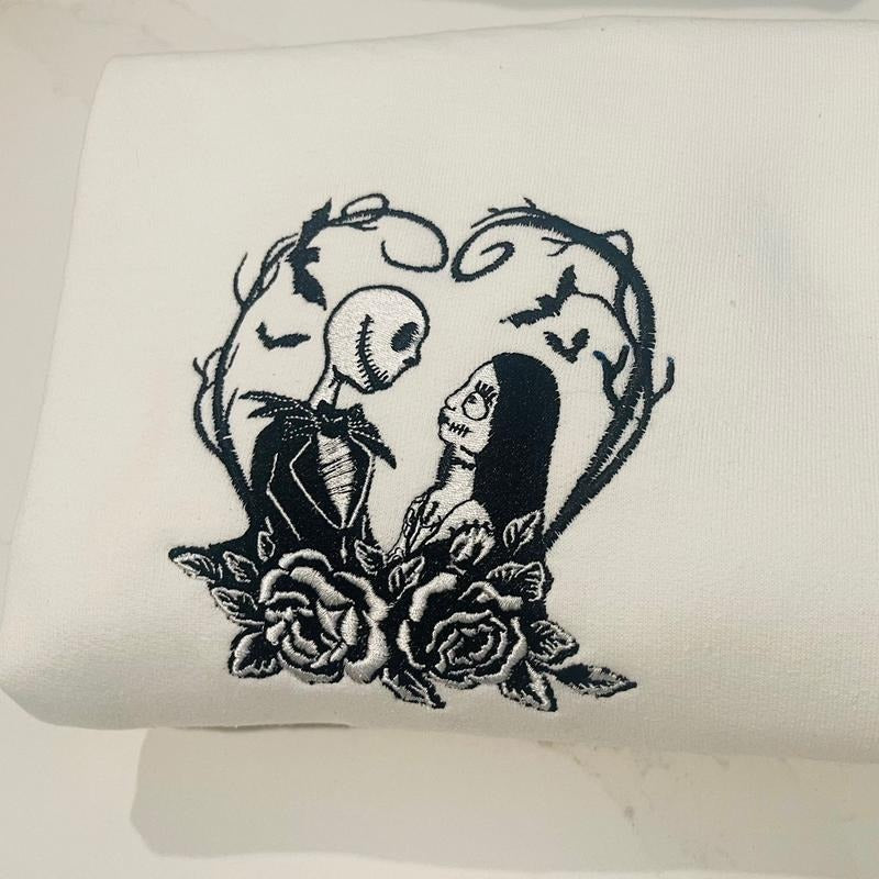 Embroidered jack n Sally sweatshirt T-Shirts, Hoodie | DripVista.com