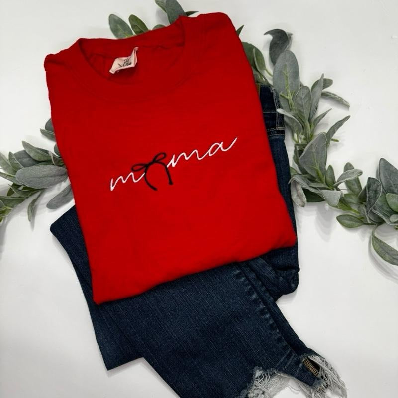 Embroidered mama bow shirt-unisex short sleeve tee Hoodie, Sweatshirt | DripVista.com