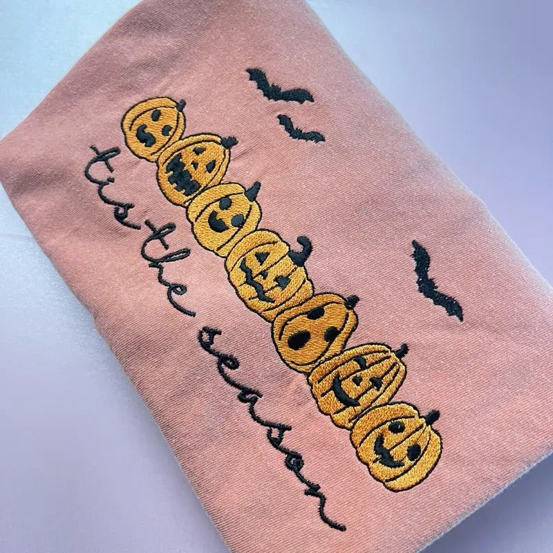 Embroidered pumpkins sweatshirt, Halloween sweatshirt, spooky season, spooky shirts, women's sweatshirts Hoodie