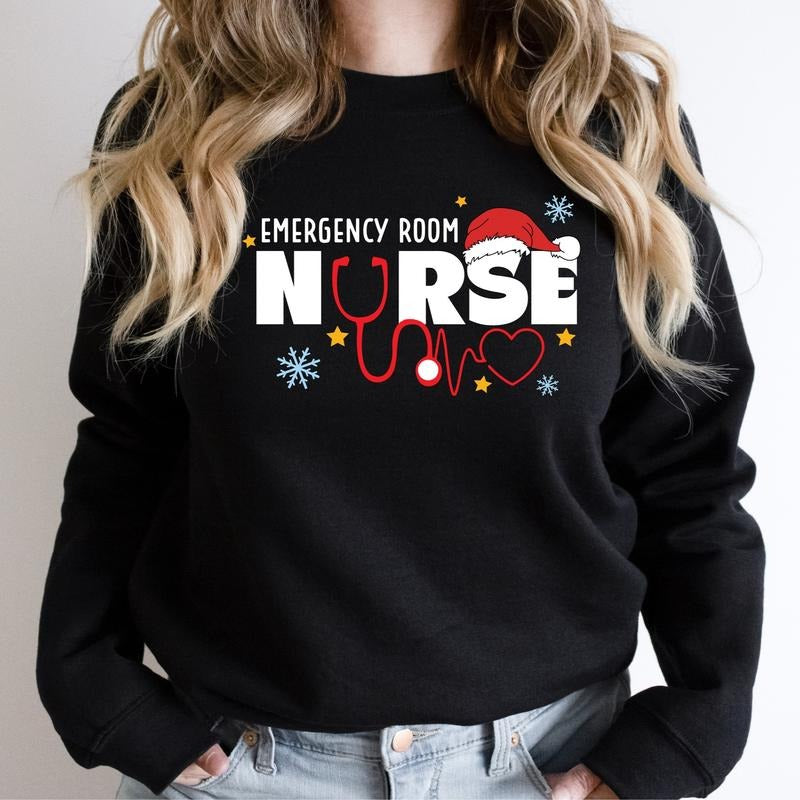 Emergency Room Nurse Sweatshirt, ER Nurse Crew Christmas Sweater, Emergency Department Hoodie, ER Nurse Holiday Gift Sweater, Matching Squad Hospital Christmas Outfit.