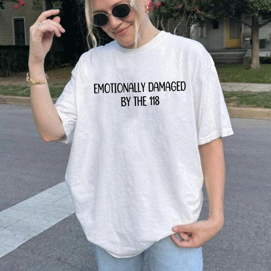 Emotinally Damaged By The 118 Tshirt, 911 Tv Show Shirt, Mental Health Gift, Mindfulness Clothing, Unisex Short Sleeve Tee