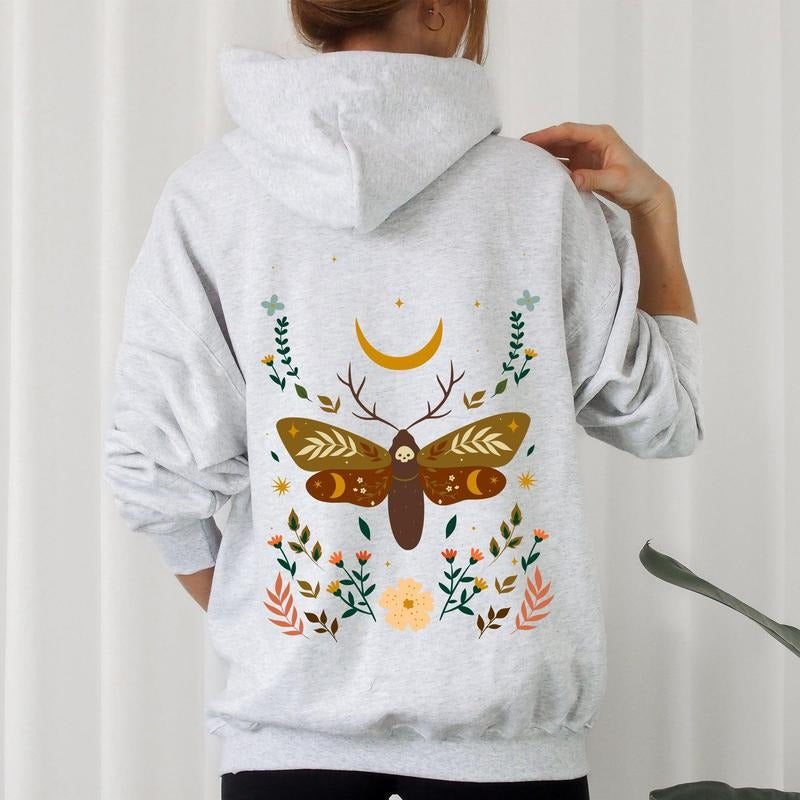 Enchanted Moth Garden, Floral Print Hoodie T-Shirts, Sweatshirt | DripVista.com