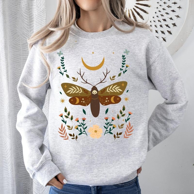 Enchanted Moth Garden, Floral Print Sweatshirt T-Shirts, Hoodie | DripVista.com