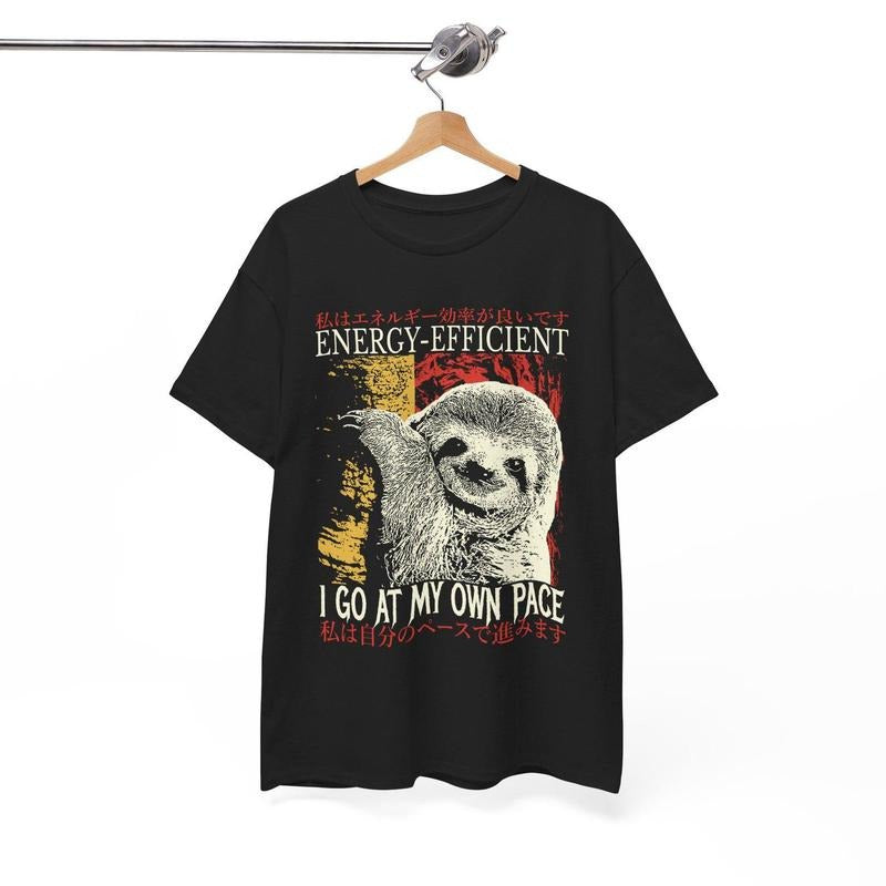 Energy-Efficient Sloth Vintage Japanese T-Shirt Hoodie, Sweatshirt | DripVista.com