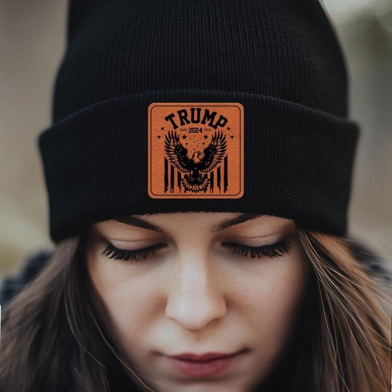 Engraved Trump 2024 Beanie With Leather Patch, Trump 45 47 Winter Hat, Gift for Trump Supporters, Republican Gifts...