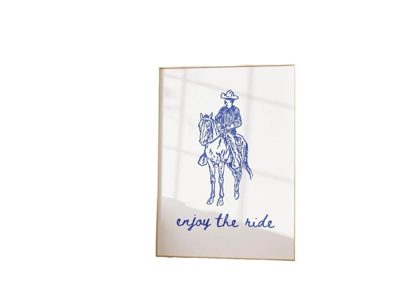 Enjoy The Ride Vintage Western Wall Art Horseback Riding Poster, Coastal Cowgirl Aesthetic, Cowboy Art Wild West Home...