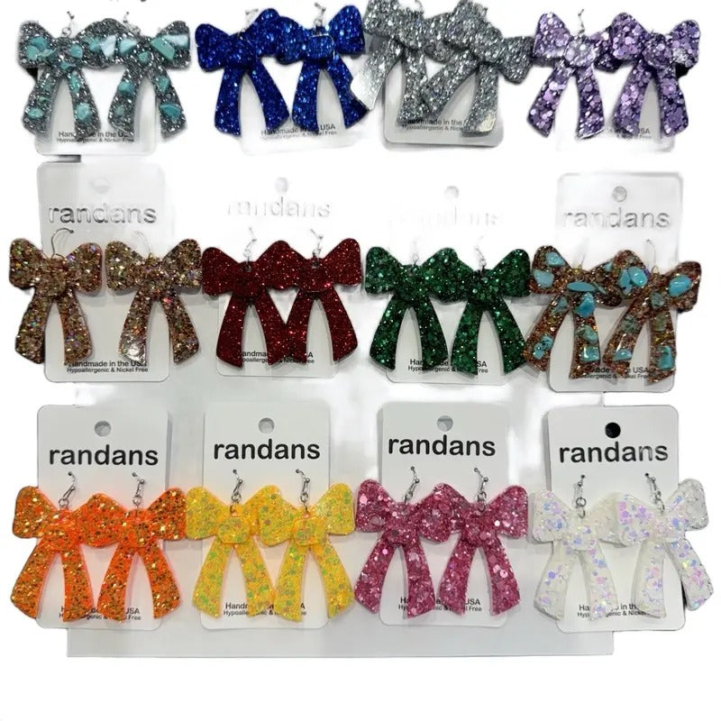 Envy Stylz Boutique Sparkle Pink Bow Earrings - Perfect for Holiday Season