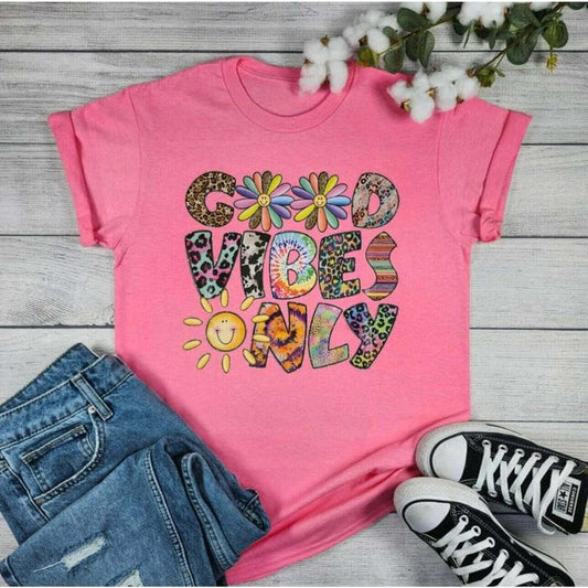 Envy Stylz Boutique Sweet Summertime - Pink Cotton Crewneck T-Shirt with Colorful Sun Design
